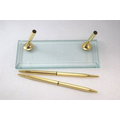 Jade Glass Pen Holder - double pen stand - gold desk pen